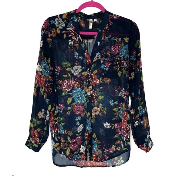 NEW Kut From The Kloth Sinclair Navy Blue Sheer Floral Blouse Size Small - Picture 4 of 12
